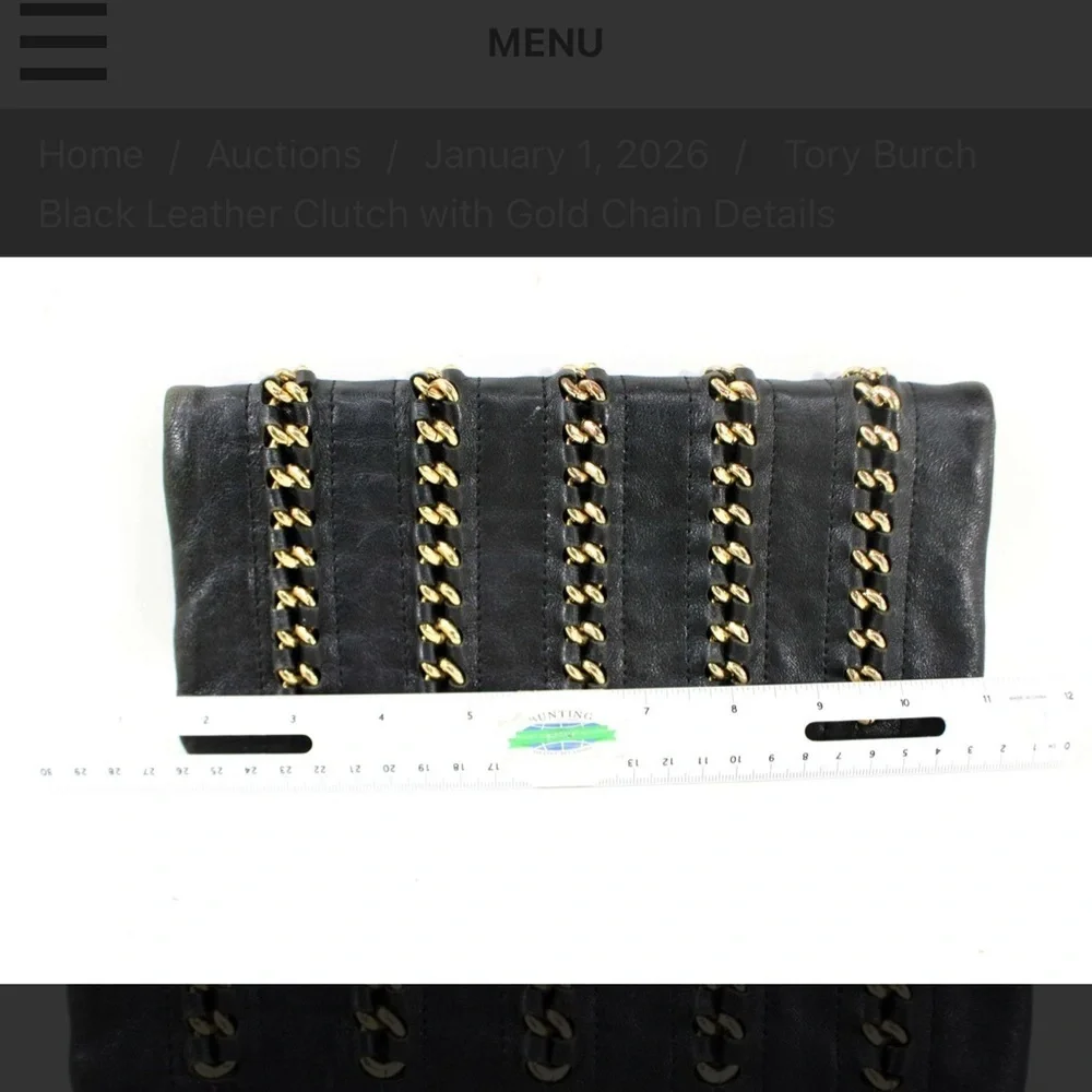 Tory Burch Black Clutch with Gold Chain Accents